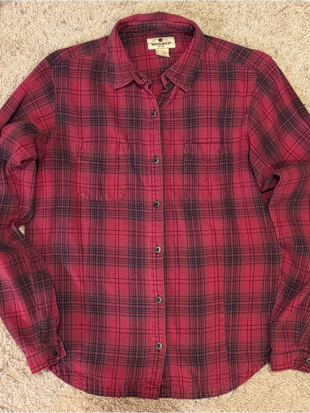 Woolrich Women’s Medium Y2K Red Black Plaid Flannel Shirt 100% Cotton 2006